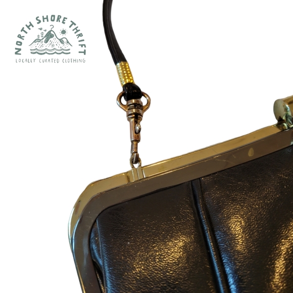 Vintage Mellow Manufactured Leather Metal Clasp Black Clutch Purse - Picture 10 of 13